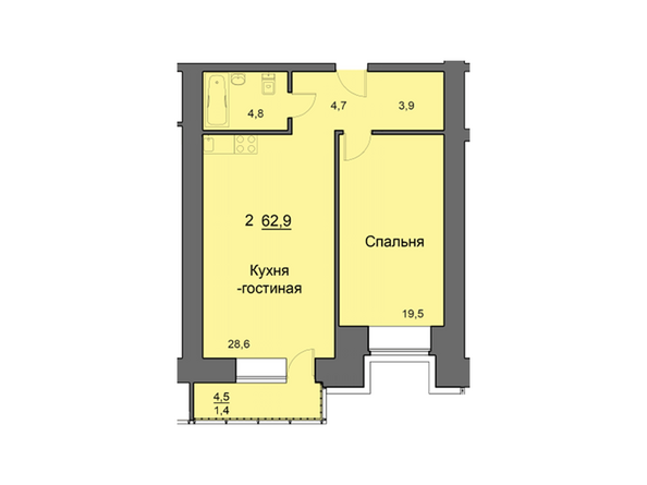Планировка двухкомнатной квартиры 62,9 кв.м