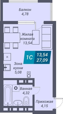 Планировка Студия 27,09 м²