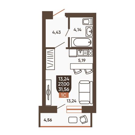 Планировка Студия 29,23 - 29,73 м²