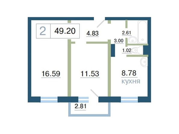 Планировка 2-комн 49,17 - 49,96 м²