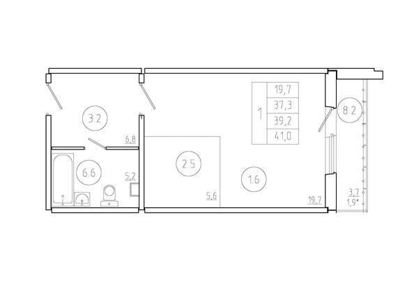 Планировка 1-комн 39,2 м²