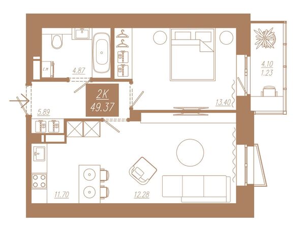 Планировка 2-комн 49,26 м²