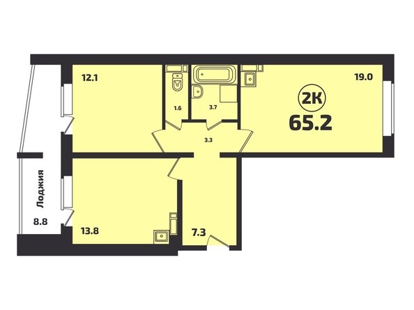 2-комнатная 65,2 кв.м
