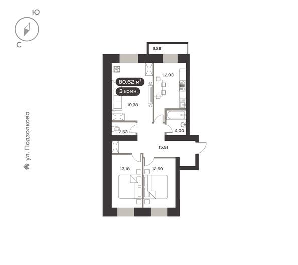 Планировка 3-комн 80,62 м²