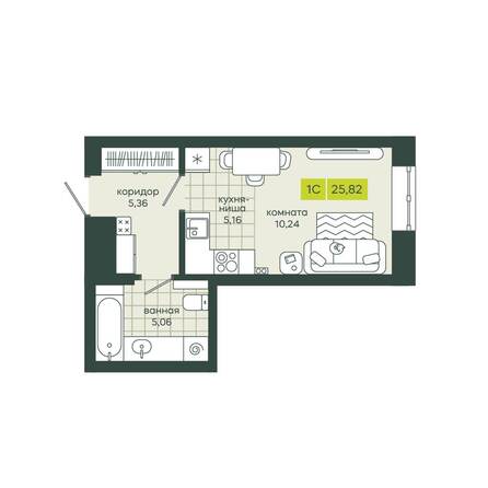 Планировка 1-комн 25,82 м²