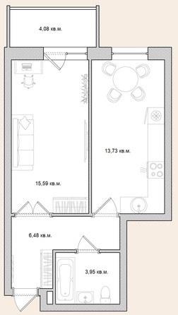 Планировка 1-комн 43,83 м²