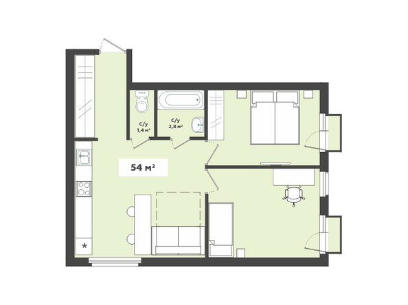 Планировка 3-комнатной квартиры 54 кв.м
