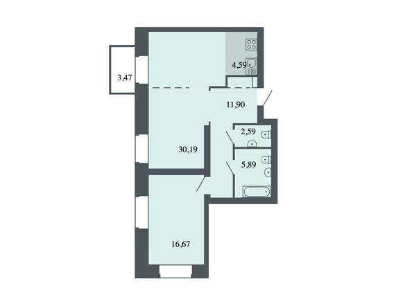 Планировка 2-комн 71,83 м²