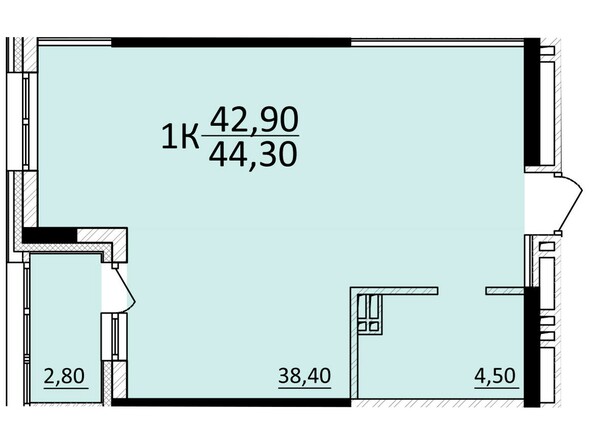 Планировка 1-комнатной квартиры 44,3 кв.м