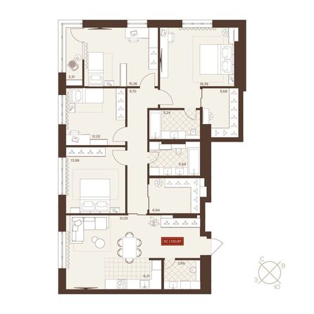 Планировка 5-комн 130,87 м²