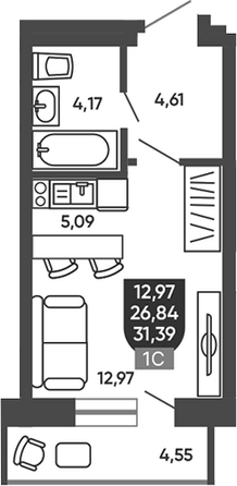 Планировка Студия 27,87 - 28,25 м²