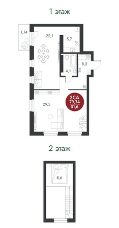 Планировка 2-комн 79,34 м²