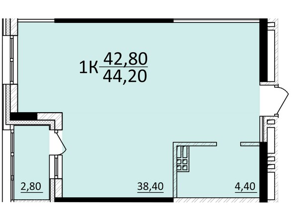 Планировка 1-комнатной квартиры 44,2 кв.м