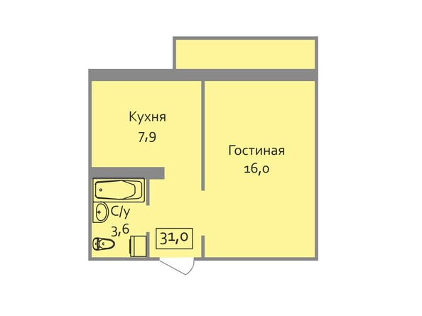 2-комнатная 31 кв.м