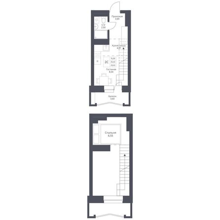 Планировка 2-комн 29,02, 30,19 м²