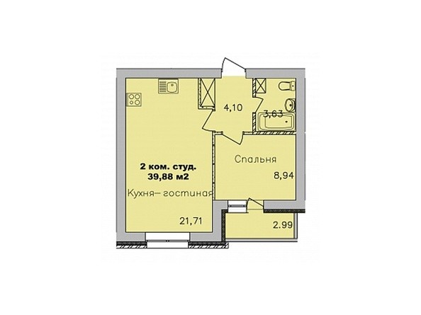 2-комнатная 39,88 кв.м