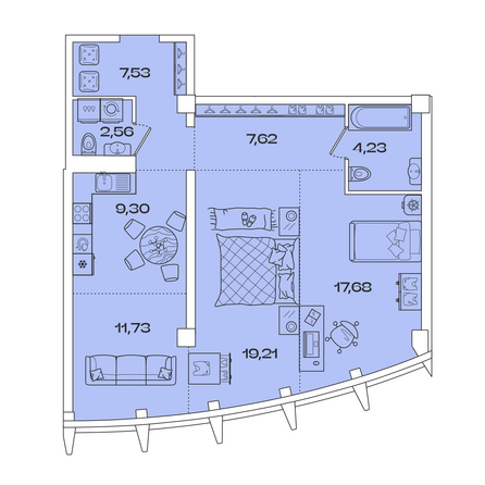 Планировка 2-комн 79,86 м²