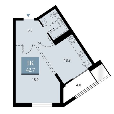 Планировка 1-комн 42,7 м²