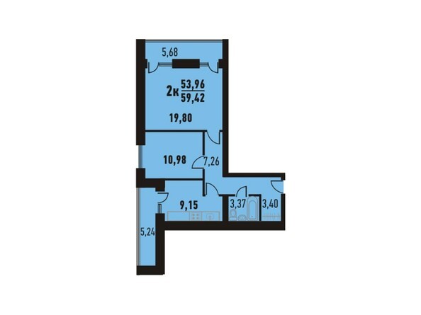 Планировка двухкомнатной квартиры 59,42 кв.м