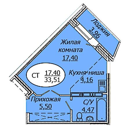 Планировка Студия 33,51 - 33,71 м²