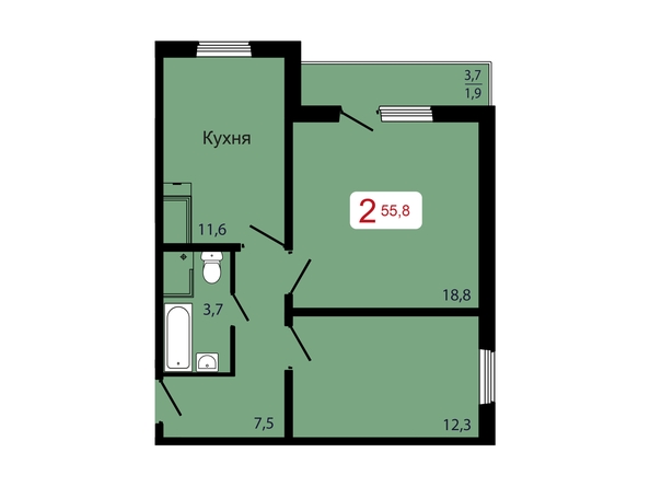 Планировка 2-комн 55,8 м²