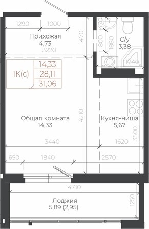 Планировка 1-комн 31,06 м²