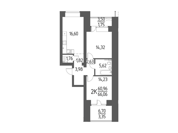 Планировка 2-комн 66,06 м²