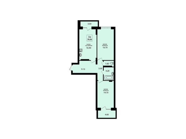 Планировка трехкомнатной квартиры 70,5 кв.м
