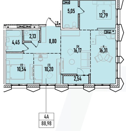 Планировка 4-комн 88,98 м²