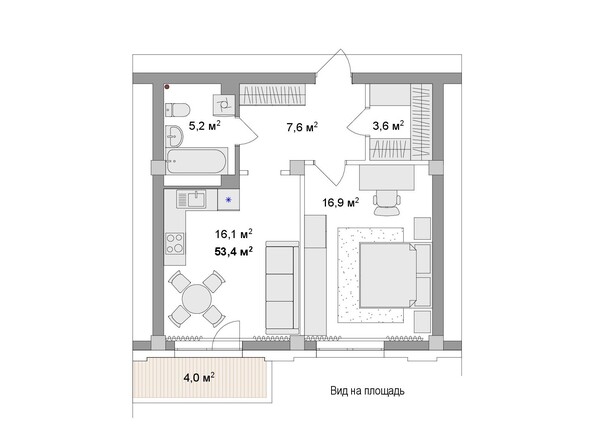 Планировка 2-комн 53,29 м²