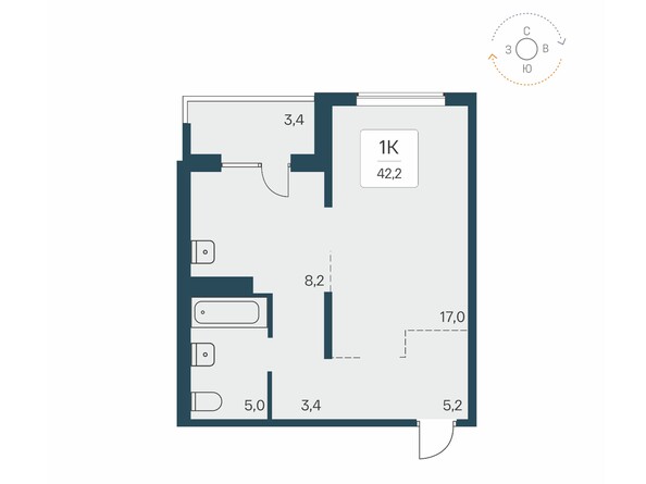 Планировка 1-комн 42,2 м²