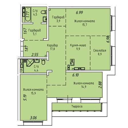 Планировка 3-комн 106,7 м²