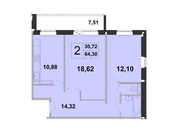 Планировка двухкомнатной квартиры 64,3 кв.м