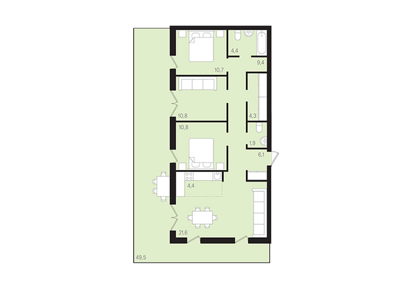 Планировка трехкомнатной квартиры 84,27 кв.м