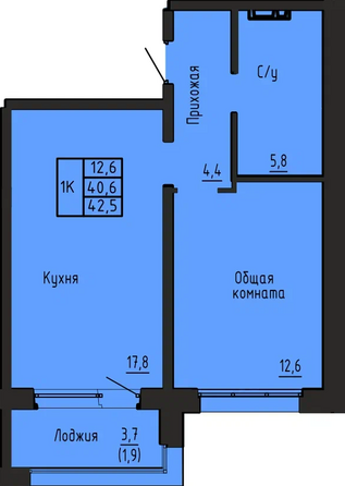 Планировка 1-комн 42,5 м²