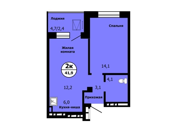 Планировка 2-комн 41,1 - 41,9 м²