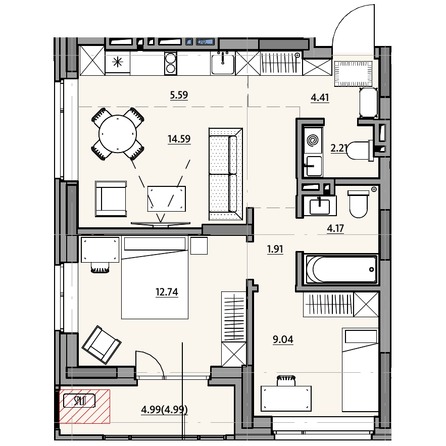 Планировка 2-комн 58,3 м²