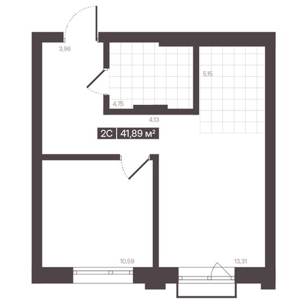 Планировка 2-комн 41,89 м²