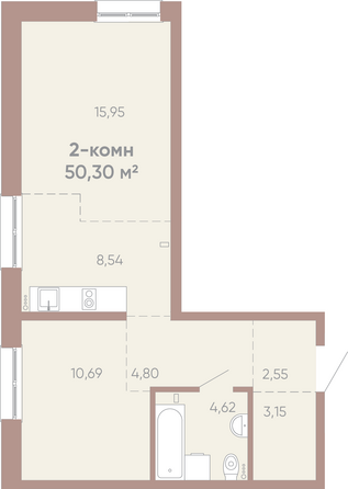 Планировка 2-комн 50,3 м²