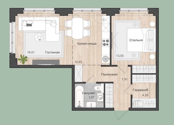 Планировка 2-комн 56,06 м²