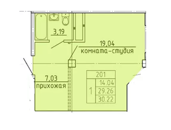 Планировка 1-комн 30,22, 30,45 м²