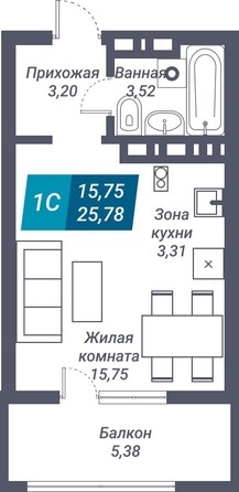 Планировка Студия 25,78 м²