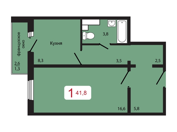 Планировка 1-комн 41,8 м²