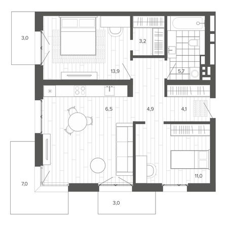 Планировка 3-комн 78,11, 78,39 м²