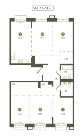 Планировка 5-комн 133,2 м²