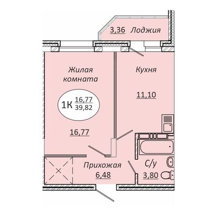 Планировка 1-комн 39,82, 40,14 м²