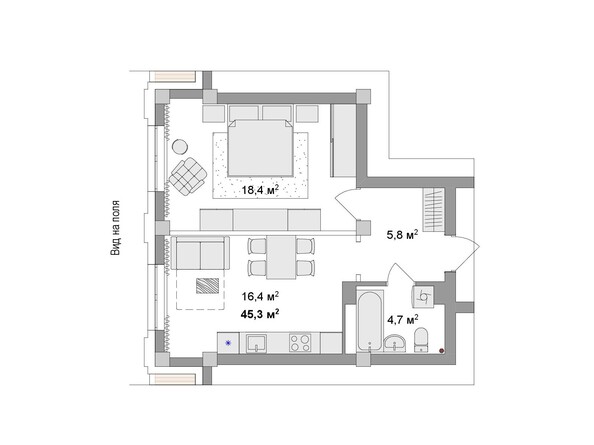 Планировка 2-комн 44,74 м²
