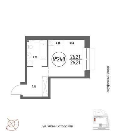 Планировка 1-комн 26,21 м²