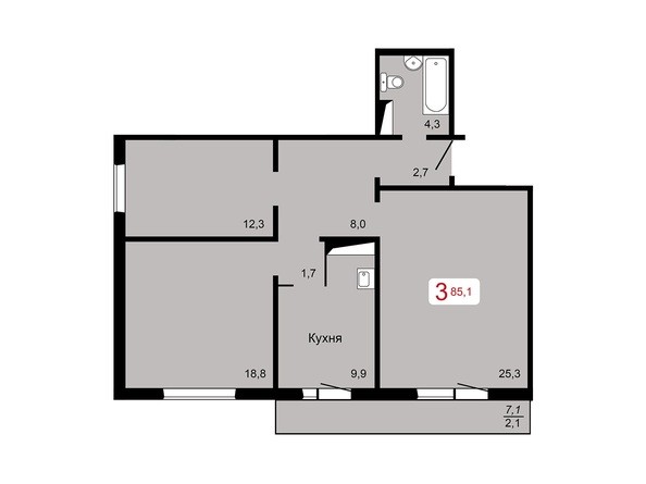 3-комнатная 85,1 кв.м