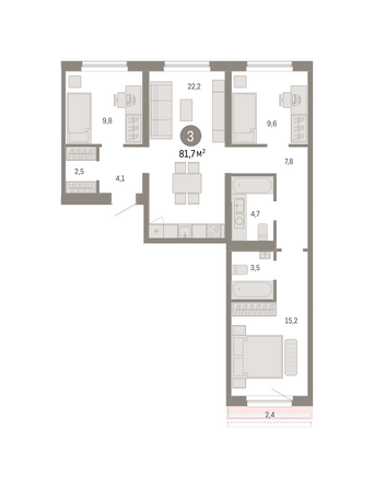 Планировка 3-комн 81,73 м²